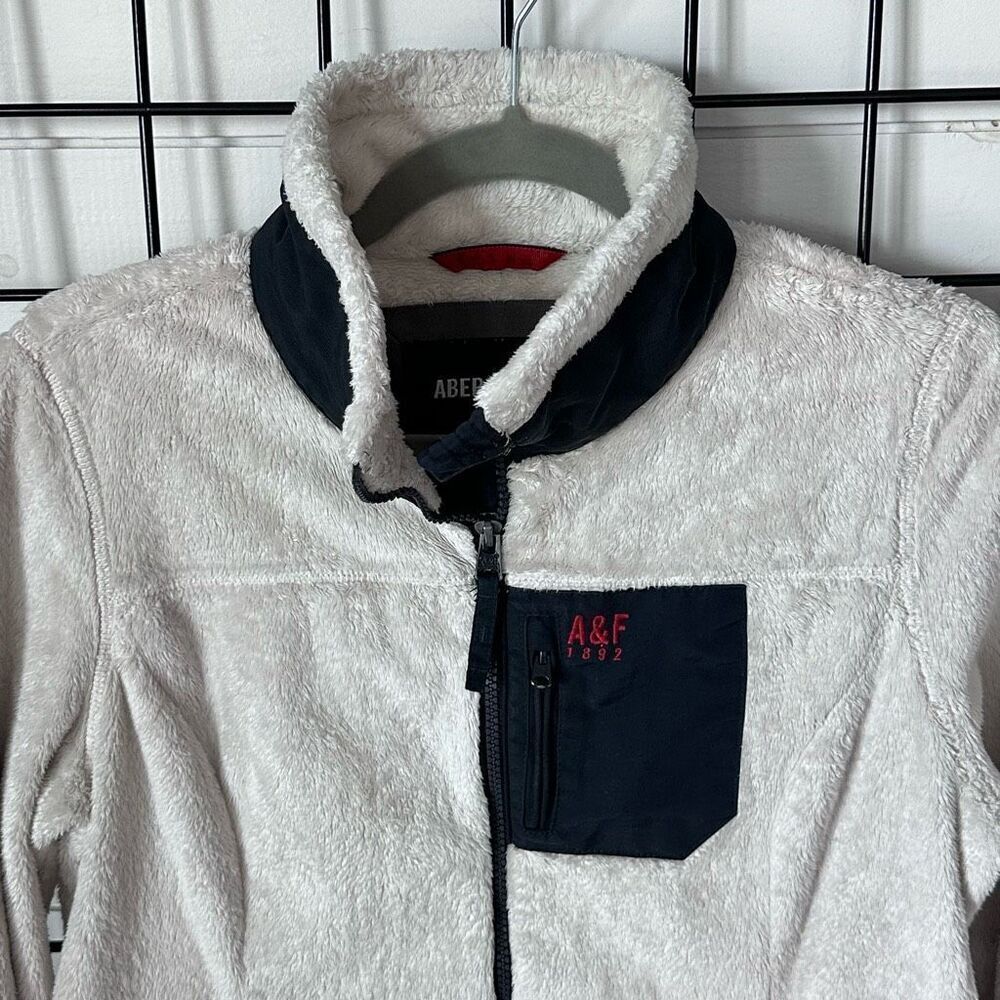 Abercrombie & Fitch Full Zip Fleece Jacket Womens S White Navy Outdoors‎ - Picture 2 of 8